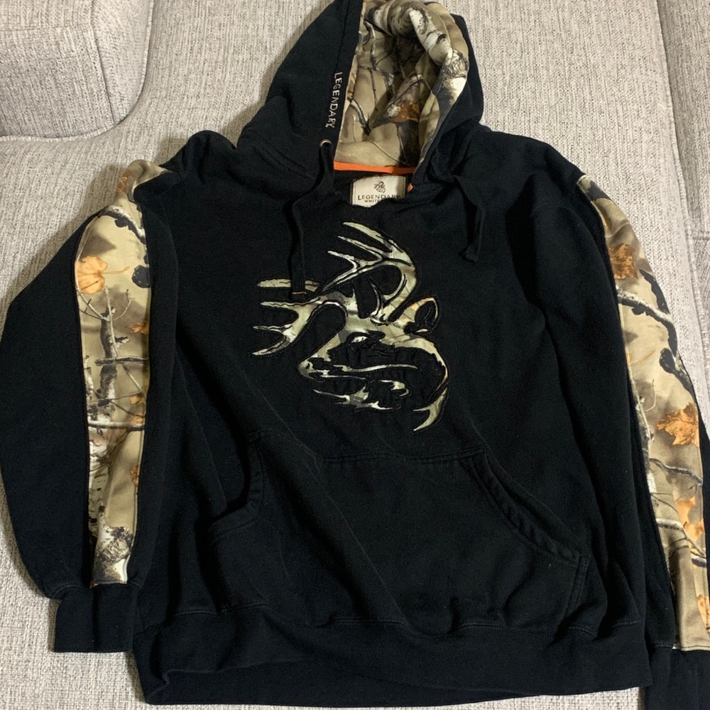 Legendary Whitetails Matching Hoodie Pants Set Black/Orange Camo Trim Large - Picture 13 of 16